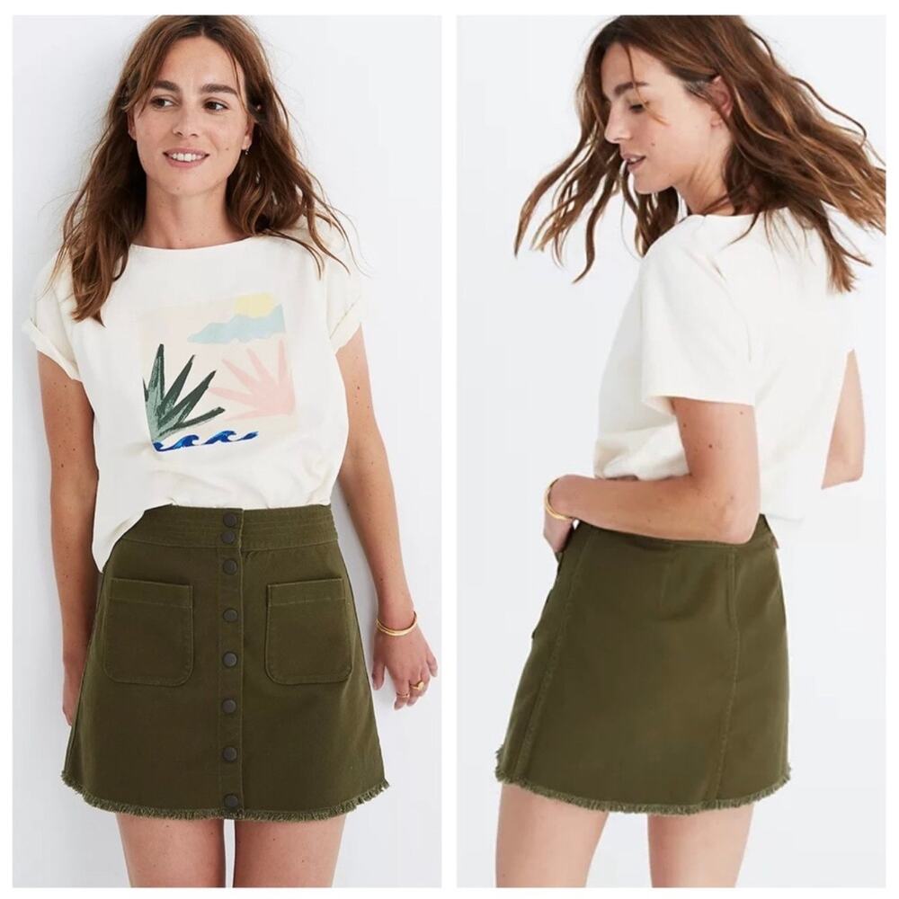 Madewell Olive Green Button-Front Mini Skirt